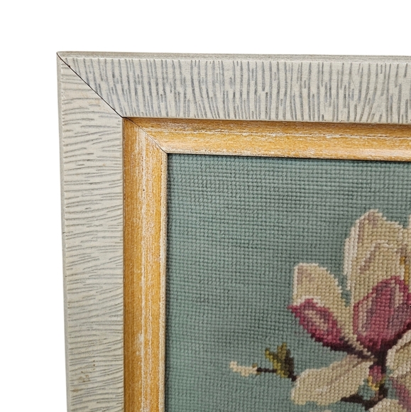 Vintage Handmade Framed Orchid Floral Bouquet Needle Point 16.75" x 16.75" - Picture 3 of 6